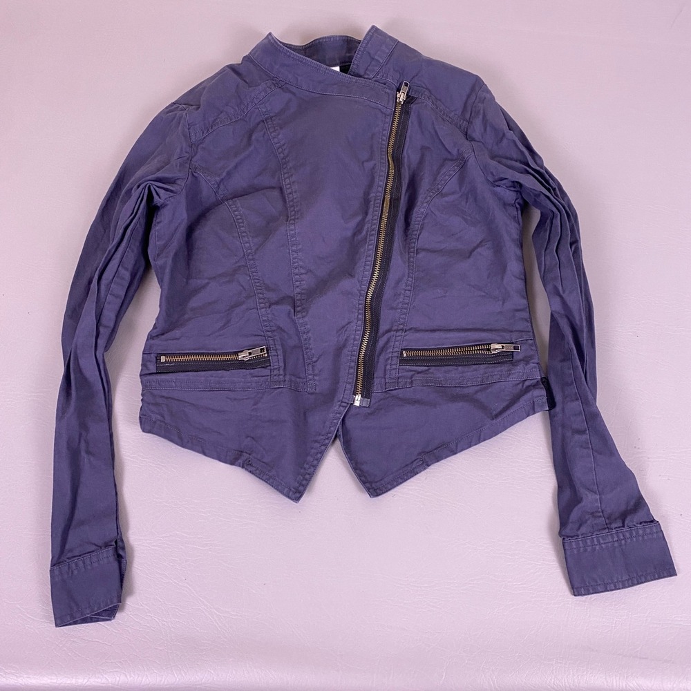 Cabi Moto Jacket Style Women's Size Small Navy Blue‎ Asymmetrical Zip Cotton